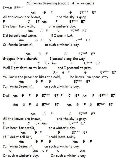 chords for california dreaming|california dreaming chords printable.